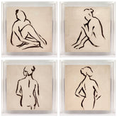 Brush Figure Study I, II, III, IV - High Resolution Giclee Printed Canvas Framed in Contemporary Clear Acrylic Frame